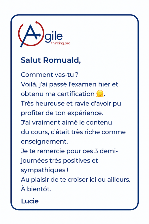 Avis Lucie PSM 1 au format Agilethinking pro